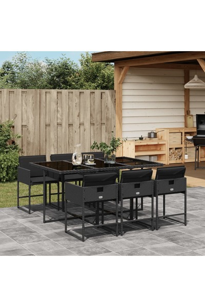 vidaxl Set mobilier de gradina cu perne, 7 piese, negru, poliratan