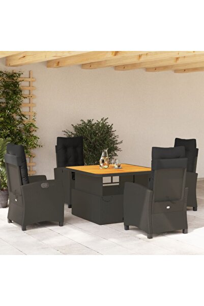 vidaxl Set mobilier de gradina cu perne, 5 piese, negru, poliratan