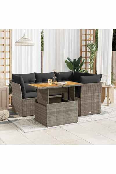 vidaxl Set canapea de gradina cu perne, 5 piese, gri, poliratan