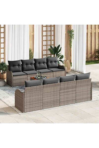 vidaxl Set de canapele pentru gradina cu perna 9 pcs Gri poliratan