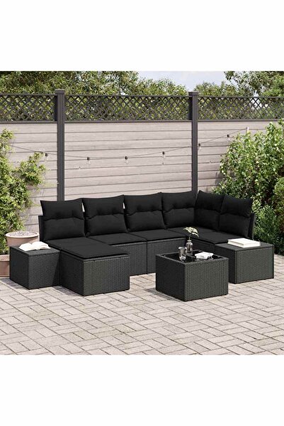 vidaxl Set de canapele pentru gradina cu perna 6 pcs Negru poliratan