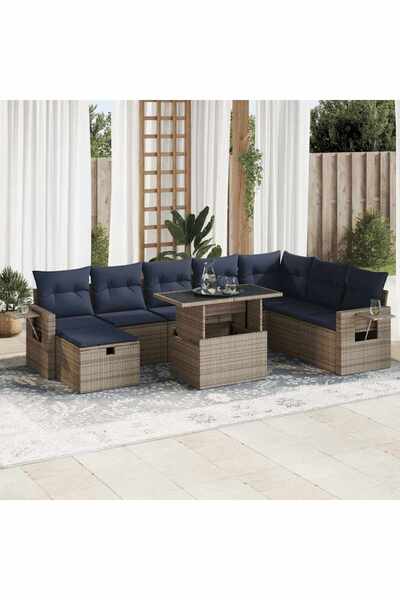 vidaxl Set canapele de gradina cu perne, 9 piese, gri, poliratan