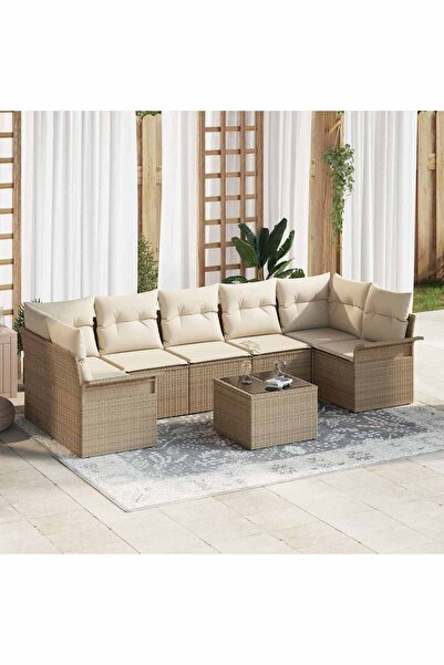 vidaxl Set de canapele pentru gradina cu perna 8 pcs Bej poliratan