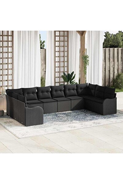 vidaxl Set de canapele pentru gradina 10 pcs Negru poliratan