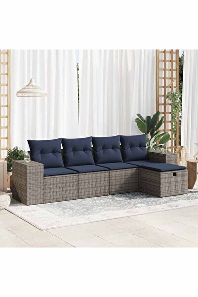 vidaxl Set canapea de gradina cu perne, 5 piese, gri, poliratan