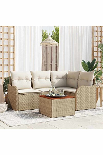 vidaxl Set de canapele pentru gradina 5 pcs Bej È™i crem poliratan