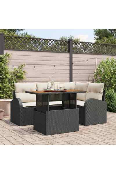 vidaxl Set de canapele pentru gradina 5 pcs Negru Rattan poli