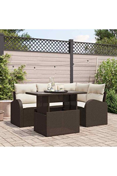 vidaxl Set de canapele pentru gradina cu perna 5 pcs Maro Rattan poli