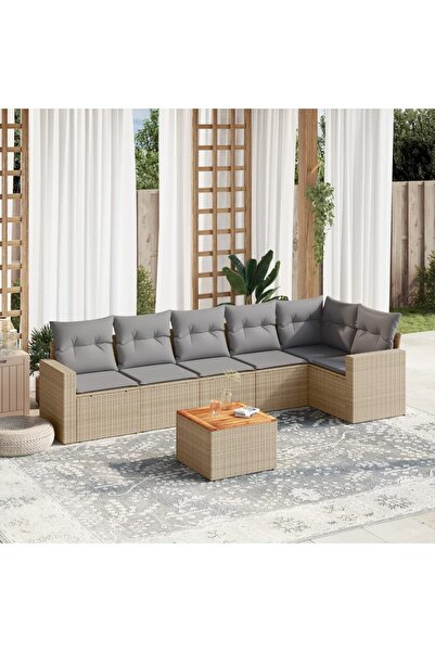 vidaxl Set canapele de gradina, 7 piese, cu perne, bej, poliratan