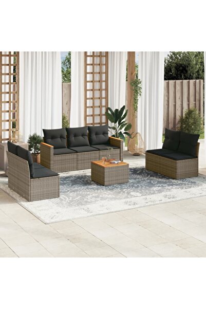 vidaxl Set canapele de gradina cu perne, 8 piese, gri, poliratan