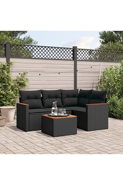 vidaxl Set mobilier de gradina cu perne, 5 piese, negru, poliratan