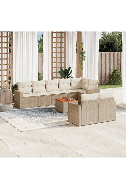 vidaxl Set canapele de gradina, 9 piese, cu perne, bej, poliratan