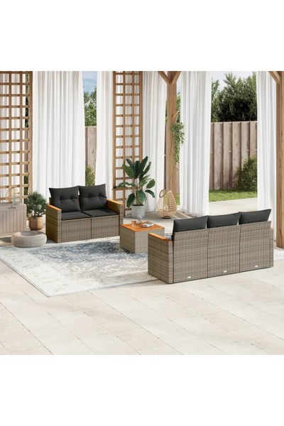 vidaxl Set mobilier gradina cu perne, 6 piese, gri, poliratan