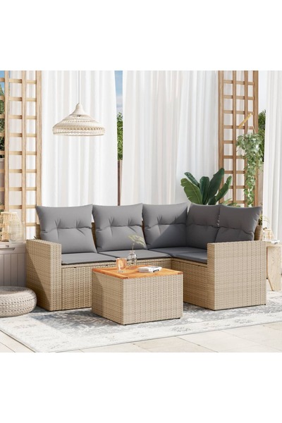 vidaxl Set canapele de gradina cu perne, 5 piese, bej, poliratan