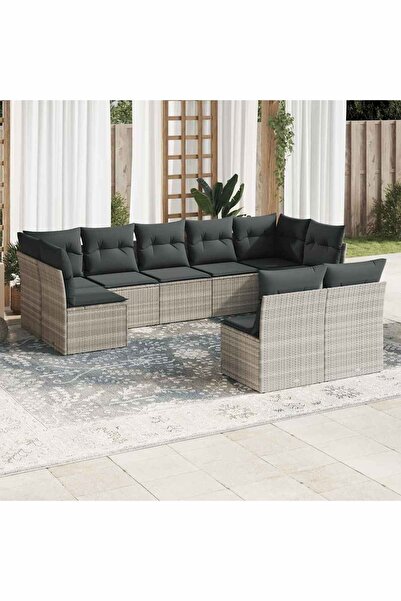 vidaxl Set canapele de gradina cu perne, 9 piese gri deschis poliratan