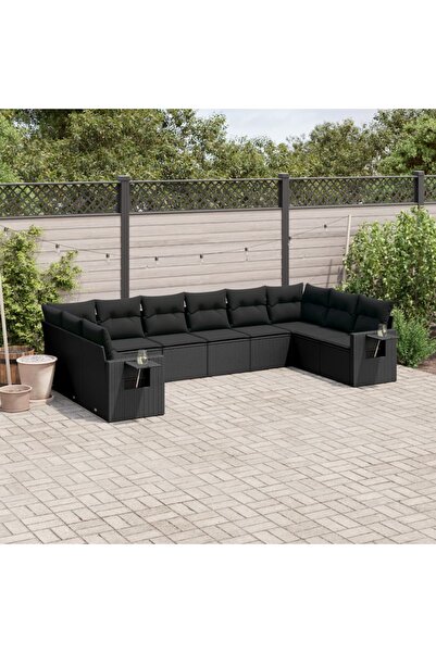 vidaxl Set canapele de gradina cu perne, 10 piese, negru, poliratan
