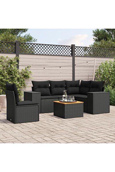 vidaxl Set mobilier de gradina cu perne, 6 piese, negru, poliratan