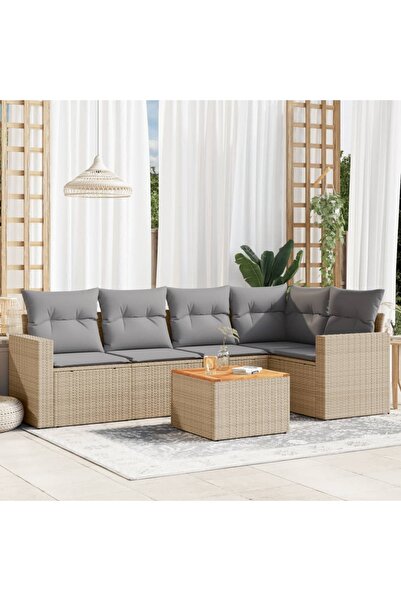 vidaxl Set canapele de gradina cu perne, 6 piese, bej, poliratan