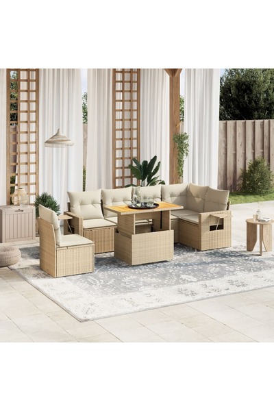 vidaxl Set canapele de gradina, 7 piese, cu perne, bej, poliratan