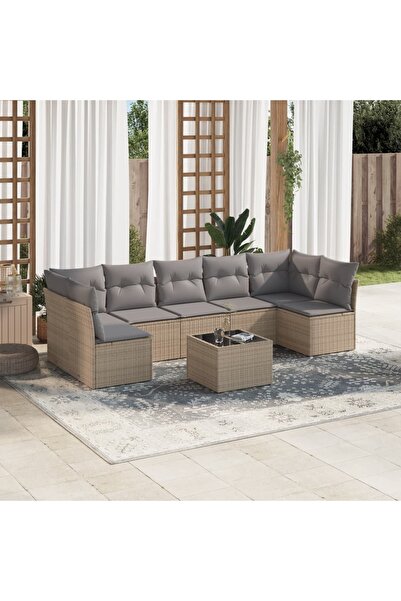 vidaxl Set canapele de gradina, 8 piese, cu perne, bej, poliratan
