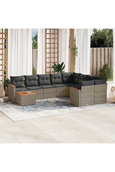 vidaxl Set mobilier de gradina cu perne, 10 piese, gri, poliratan
