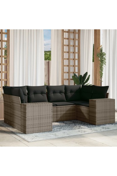 vidaxl Set mobilier gradina cu perne, 6 piese, gri, poliratan