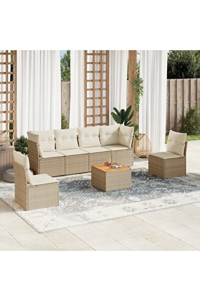 vidaxl Set canapele de gradina, 7 piese, cu perne, bej, poliratan