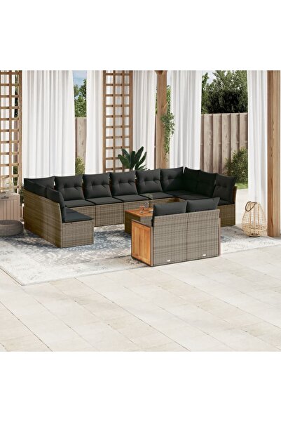 vidaxl Set mobilier de gradina cu perne, 13 piese, gri, poliratan