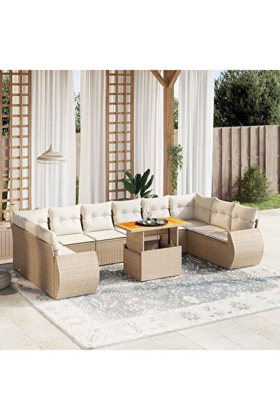 vidaxl Set canapele de gradina cu perne, 11 piese, bej, poliratan