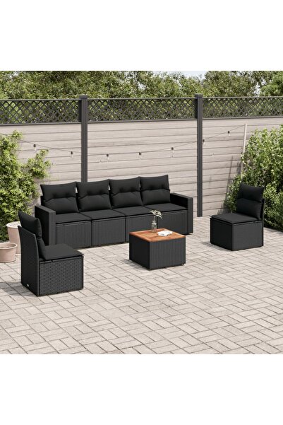 vidaxl Set canapele de gradina cu perne, 7 piese, negru, poliratan