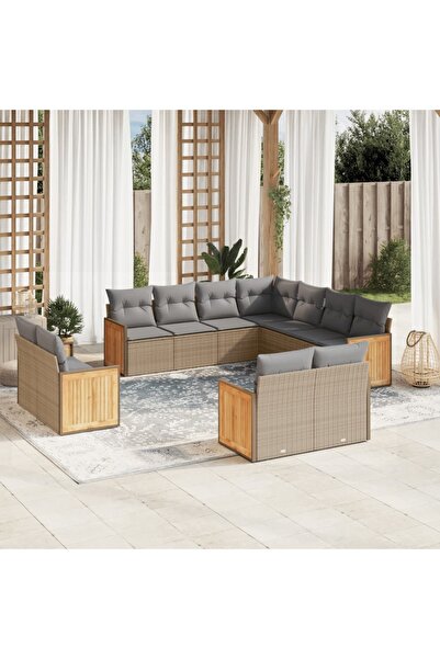 vidaxl Set canapele de gradina cu perne, 11 piese, bej, poliratan
