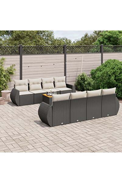 vidaxl Set mobilier de gradina cu perne, 9 piese, negru, poliratan