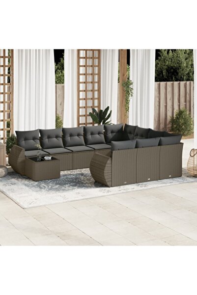 vidaxl Set canapele de gradina cu perne, 11 piese, gri, poliratan