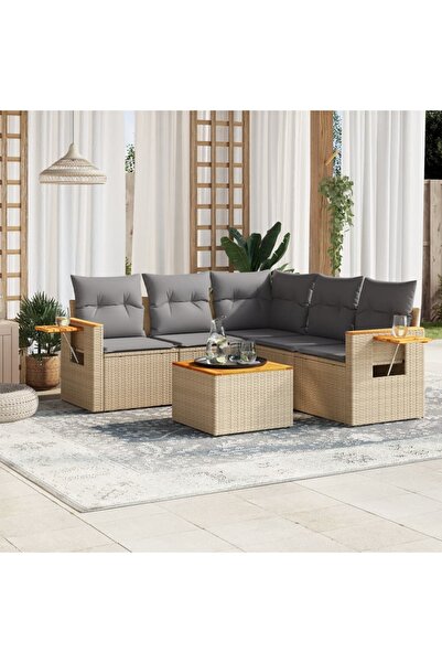 vidaxl Set canapele de gradina cu perne, 6 piese, bej, poliratan