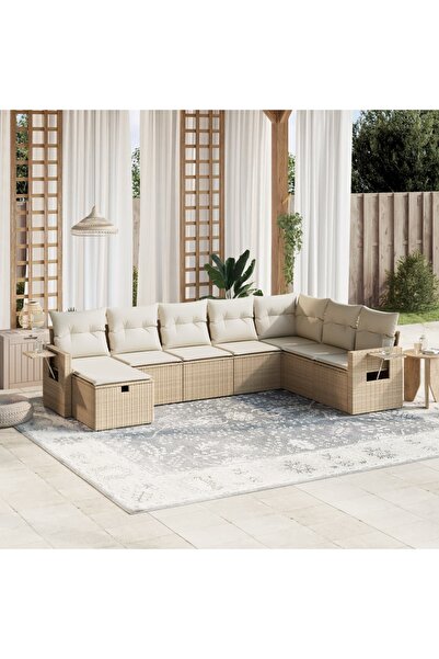 vidaxl Set canapele de gradina, 8 piese, cu perne, bej, poliratan