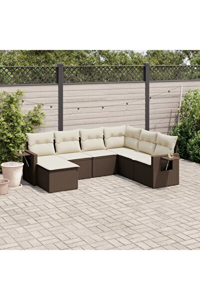 vidaxl Set canapele de gradina cu perne, 7 piese, maro, poliratan