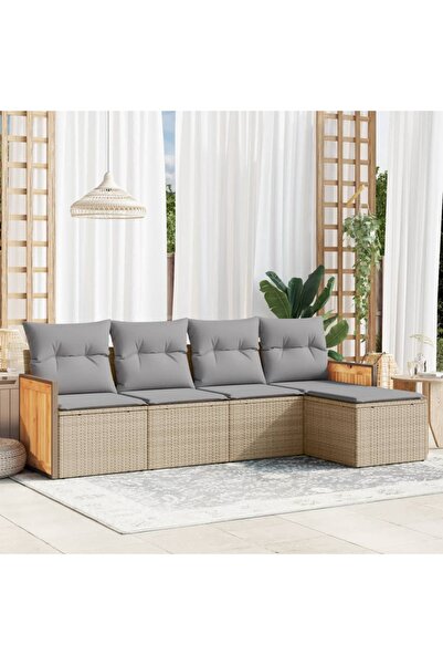 vidaxl Set canapele de gradina cu perne, 5 piese, bej, poliratan