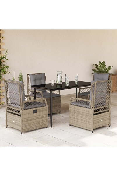 vidaxl Set mobilier de gradina cu perne, 5 piese, bej, poliratan