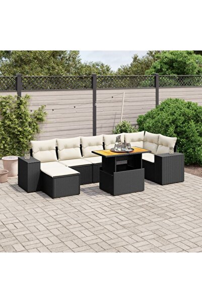 vidaxl Set mobilier de gradina cu perne, 8 piese, negru, poliratan