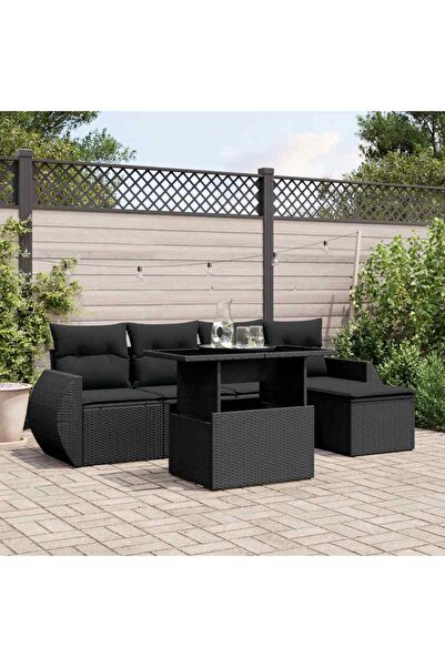 vidaxl Set mobilier de gradina cu perne, 6 piese, negru, poliratan