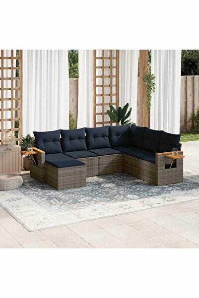vidaxl Set canapele de gradina cu perne, 7 piese, gri, poliratan