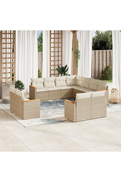 vidaxl Set canapele de gradina cu perne, 11 piese, bej, poliratan