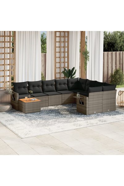 vidaxl Set mobilier de gradina cu perne, 10 piese, gri, poliratan