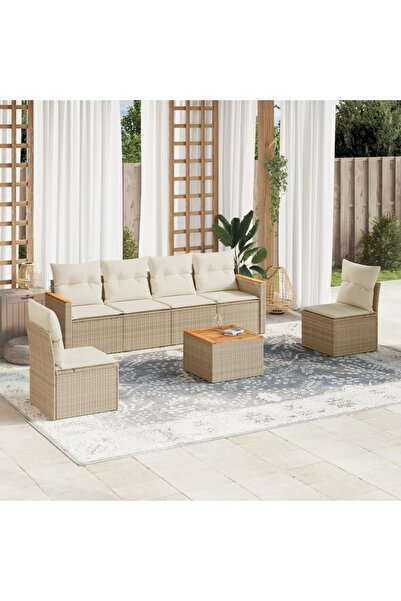 vidaxl Set canapele de gradina, 7 piese, cu perne, bej, poliratan