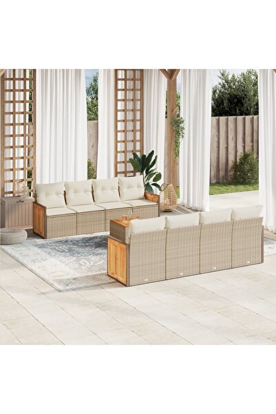 vidaxl Set canapele de gradina, 9 piese, cu perne, bej, poliratan
