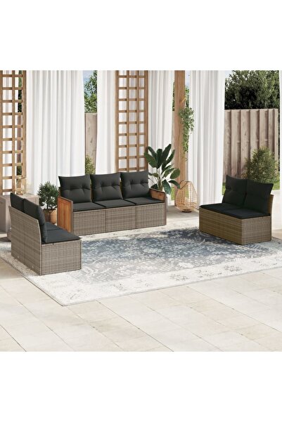 vidaxl Set canapele de gradina, 7 piese, cu perne, gri, poliratan