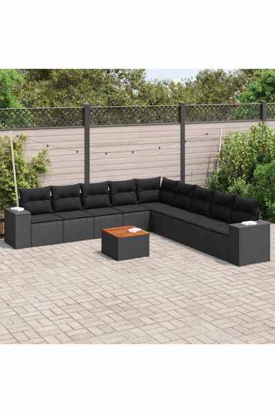 vidaxl Set canapele de gradina cu perne, 10 piese, negru, poliratan