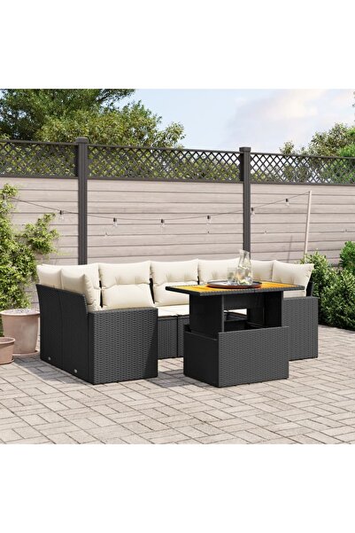 vidaxl Set canapele de gradina cu perne, 7 piese, negru, poliratan
