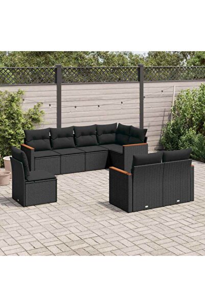 vidaxl Set mobilier de gradina cu perne, 8 piese, negru, poliratan