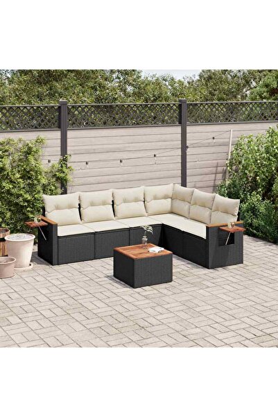 vidaxl Set canapele de gradina cu perne, 7 piese, negru, poliratan
